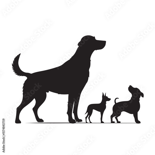 small and large dogs silhouette border set, half and full length