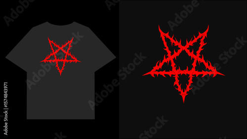 Pentagram symbol in sharp tribal metal style, evoking dark and aggressive energy. Perfect for t-shirt prints, stickers, and underground posters
