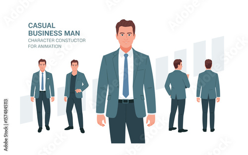 Cartoon Business Man Character Constructor for Animation and Design Projects