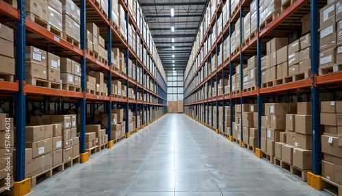 Close-up of boxes and packaging, clean and modern storage facility