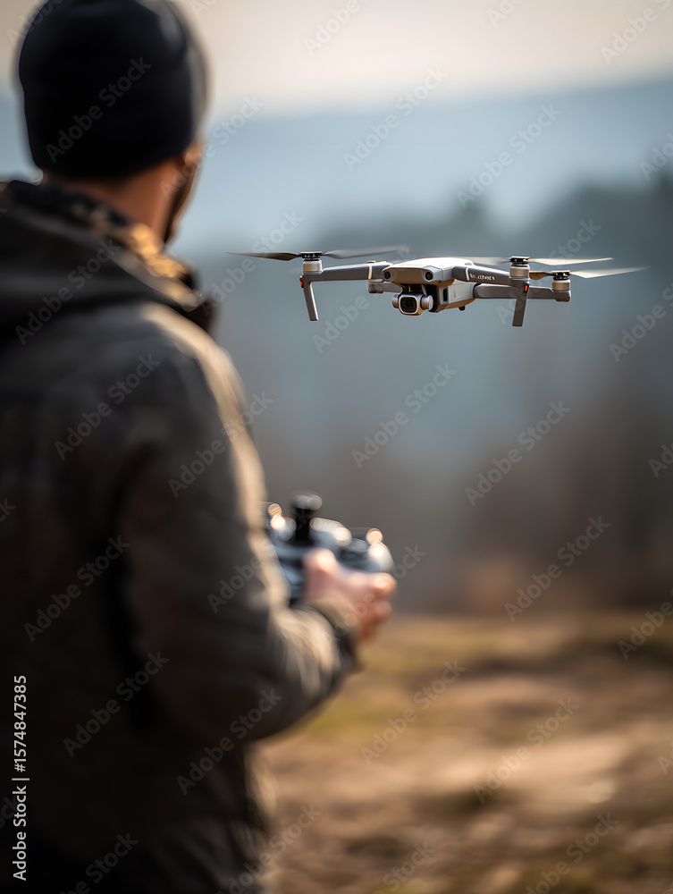 Fototapeta premium man launches drone