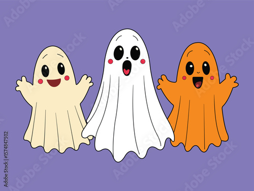Cute Ghost Trio Happy Halloween Greetings Cards.