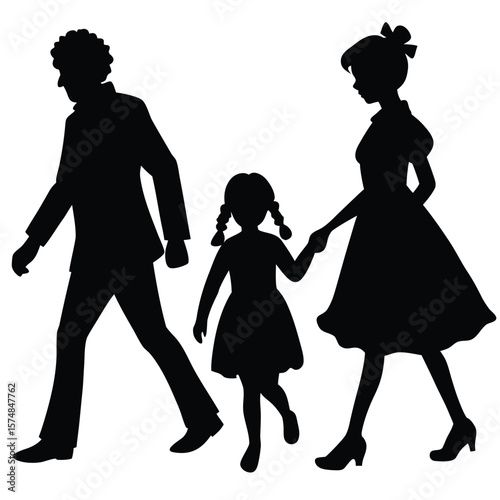 Family walking together black silhouette people parents