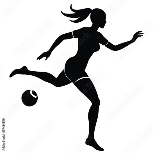 Female soccer player kicking ball football woman