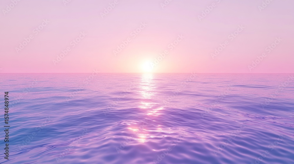 Obraz premium Pastel pink and purple sunset over calm ocean water.