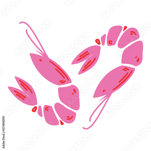 Red shrimps isolated illustration. Seafood.