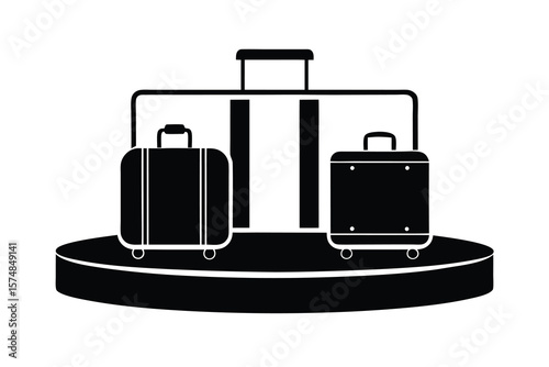 Airport Baggage Claim with Luggage on Carousel in Black and White