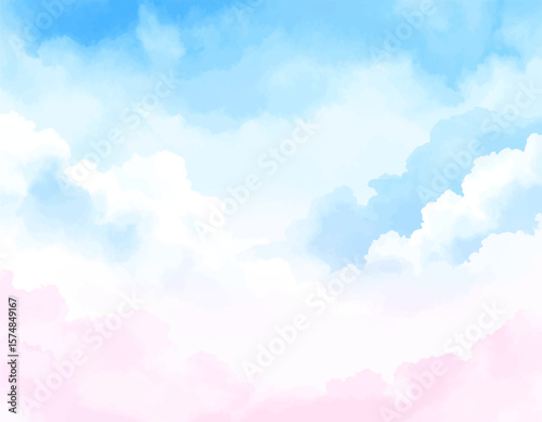 Dreamy cloud background in paste. Hand painted watercolor sky scene. Abstract sky with soft watercolor. Watercolor cloud texture wallpaper. Light pastel blue watercolor art