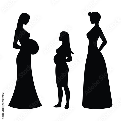 Pregnant women silhouettes black and white maternity