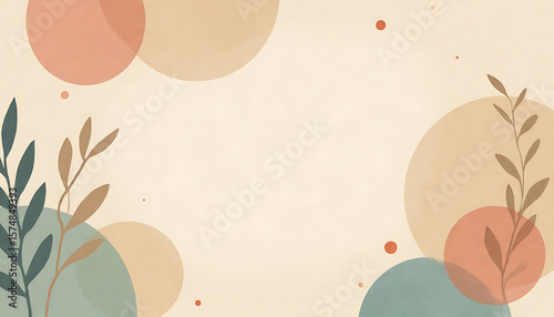 Abstract Soft Pastel Colored Background with Bubbles and Leaf Illustrations