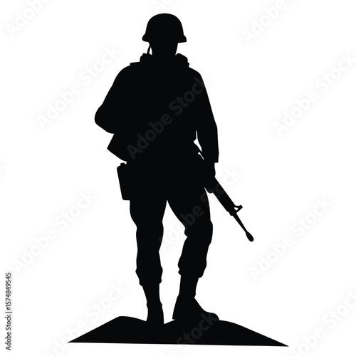Soldier silhouette holding rifle military helmet