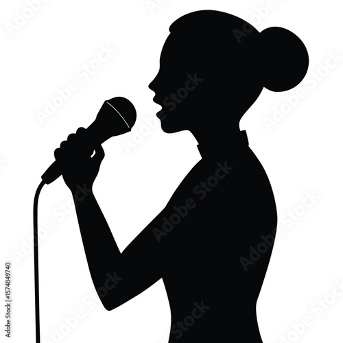 Woman singing into microphone silhouette performance