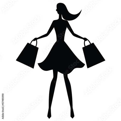 Woman with shopping bags silhouette fashion