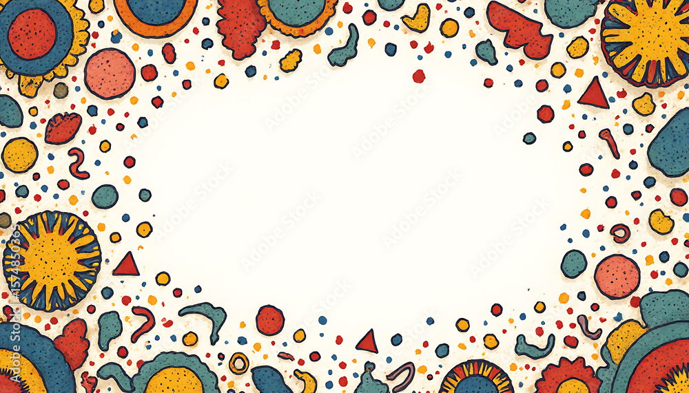 Fototapeta premium Colorful Abstract Pattern with Circular and Organic Shapes on White Background