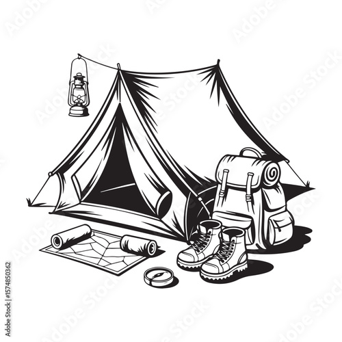 tent and camping vector silhouette 