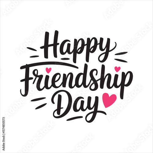 Friendship Day Celebration: A visually captivating typographic design announces "Happy Friendship Day", creatively integrated with delicate heart.