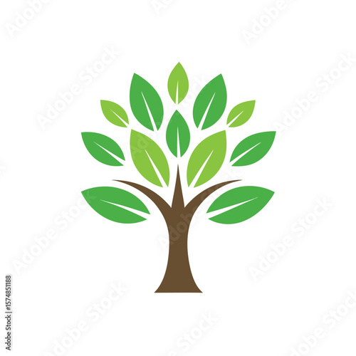 Stylized green tree with brown trunk and white background