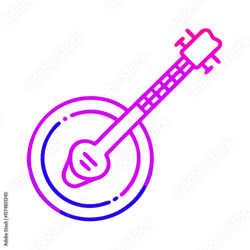 Colorful banjo illustration with vibrant outline design  