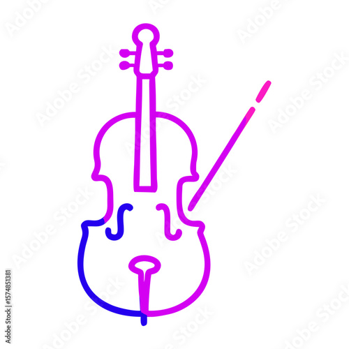 Colorful outline of a violin with bow in minimalist style  