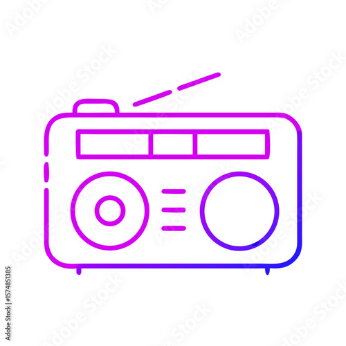 Vintage radio illustration with bright neon colors and simple design  