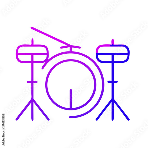Drum set illustration in neon style with purple and blue colors  