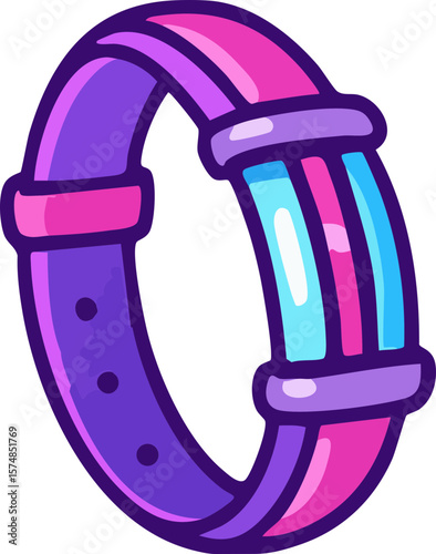 Multicolored strap bracelet with bright inserts and buckles.