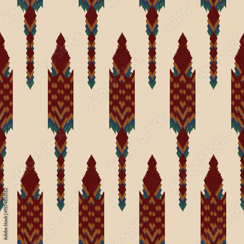 retro vintage ikat mexican ethnic aztec tribal encient batik pattern seamless background for fashion fabric and textile, 2d illustration
