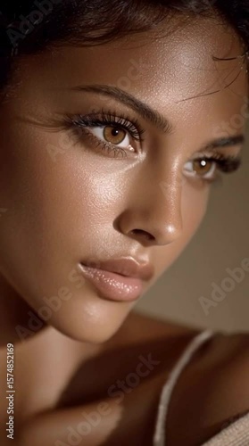 Close-Up Video Beauty Shot of Woman with Voluminous Lashes and Glowing Skin