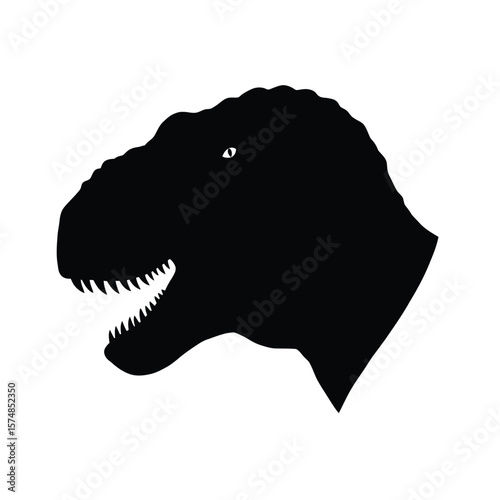 Black silhouette of a dinosaur head with sharp teeth
