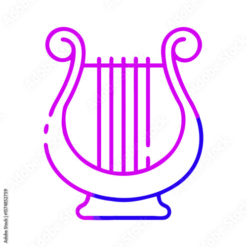 Simple line art of a lyre musical instrument in pink and blue  