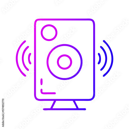 Iconic speaker emitting sound waves in gradient pink and blue colors  
