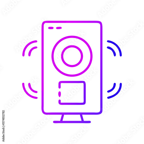 Line drawing of a speaker emitting sound waves in vibrant colors  