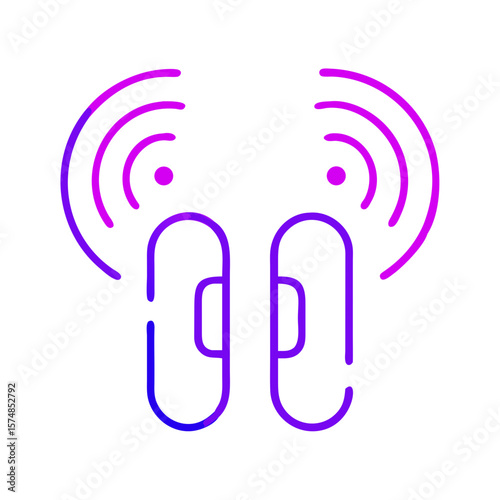 Wireless earbuds with sound waves in modern flat design  