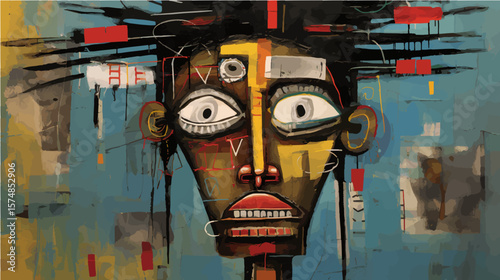 Abstract multicolor crude vector painting depicting a face with a frightened look.