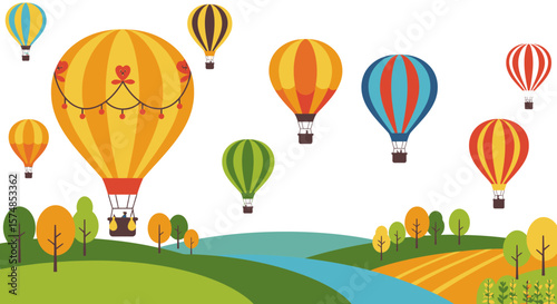Colorful Hot Air Balloons with Striped Patterns and Decorative Elements in the Sky