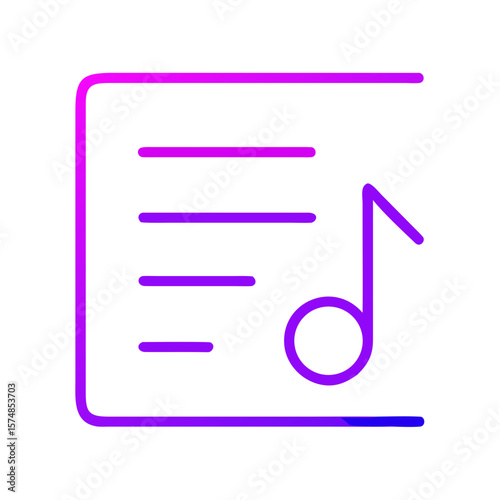 Music playlist icon with notes and document outline in neon style  