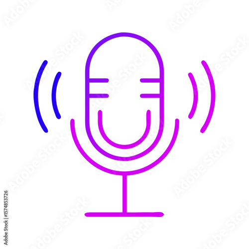 Microphone icon with sound waves in modern pink and blue design  