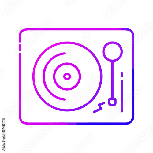 Turntable icon in neon style with purple and blue gradient  