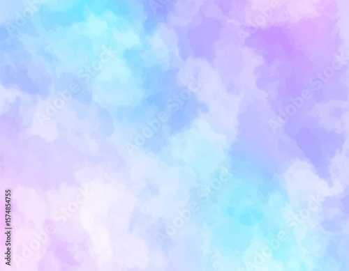 Pink Blue Green Watercolor Artwork. Fantasy Pastel Cloudy Illustration. Pastel Sky Gradient Background Art. Cute Soft Rainbow Watercolor Design. Gentle Cloudy Watercolor Pastel Mix
