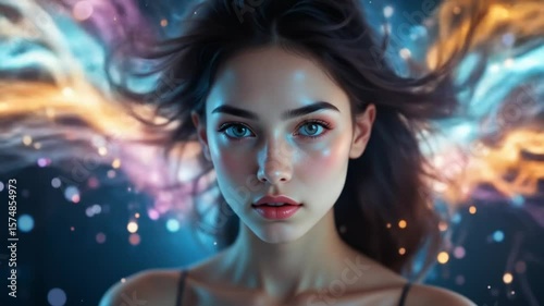 Abstract art of a woman with flowing colorful lights. 4k video