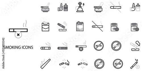 Cigarettes simple concept 24 Grew color icons set .Vector illustration.