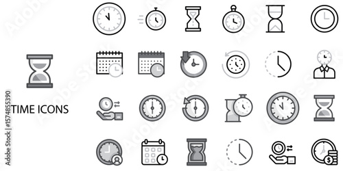 Time simple concept 24 Grew color icons set .Vector illustration.