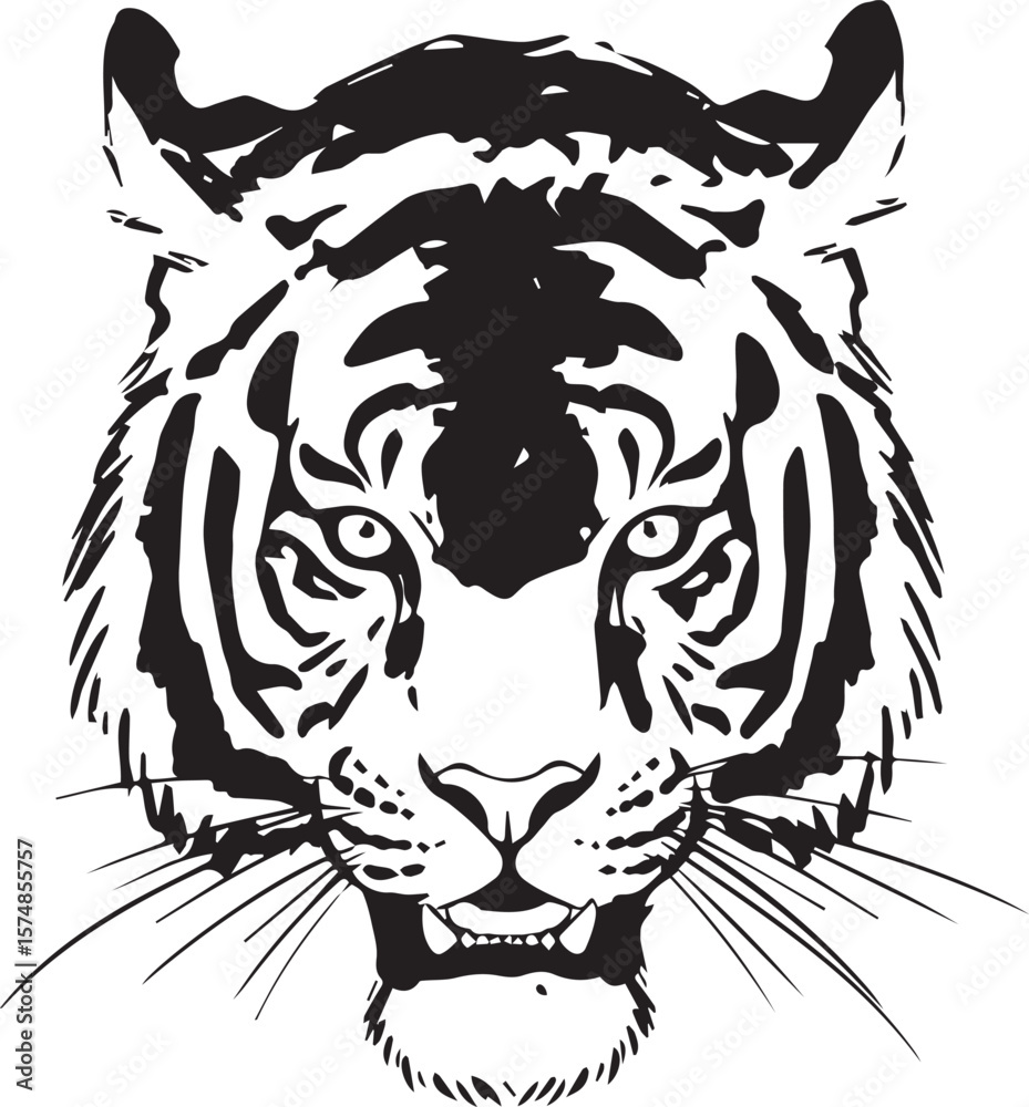 custom made wallpaper toronto digitalAngry Black and White Tiger Face Vector Clipart Tool- Tribal Design and Ying-Yang Adobe Illustrator Artwork