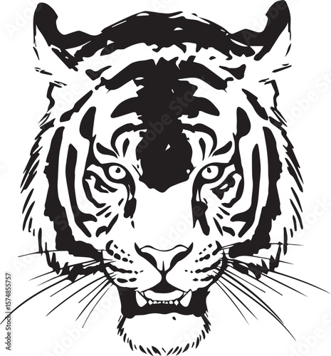 Wallpaper Mural Angry Black and White Tiger Face Vector Clipart Tool- Tribal Design and Ying-Yang Adobe Illustrator Artwork Torontodigital.ca