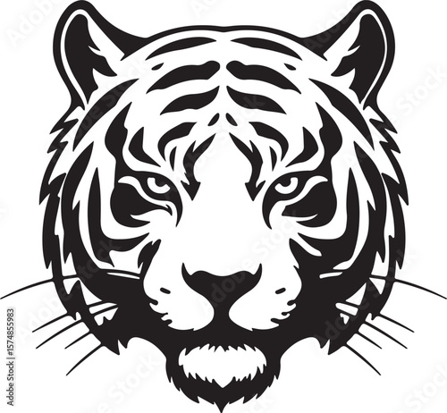 Angry Black and White Tiger Face Vector Clipart Tool- Tribal Design and Ying-Yang Adobe Illustrator Artwork