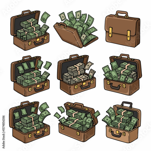 Suitcases full of money, cash, finance, wealth, and prosperity
