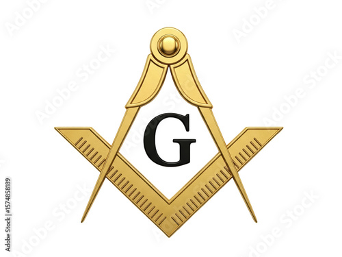 A Masonic square and compasses symbol with the letter 