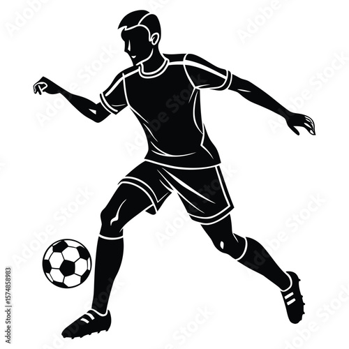 Silhouette illustration of a soccer player kicking the ball towards the field of play