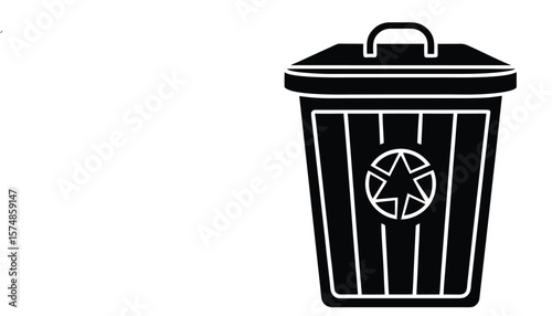 Simple black and white vector illustration of a trash can with a star symbol