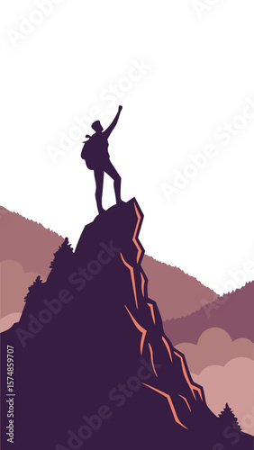 Solo Hiker Silhouette on Mountain Peak Mobile Screen Size 